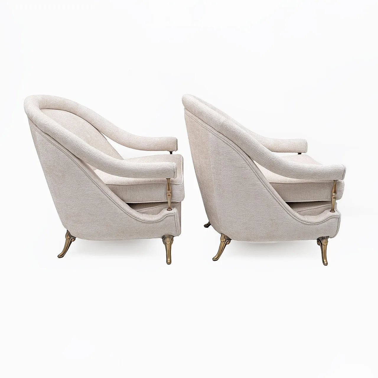Pair of Mid-Century armchairs Art Deco with brass details, 1950s 4