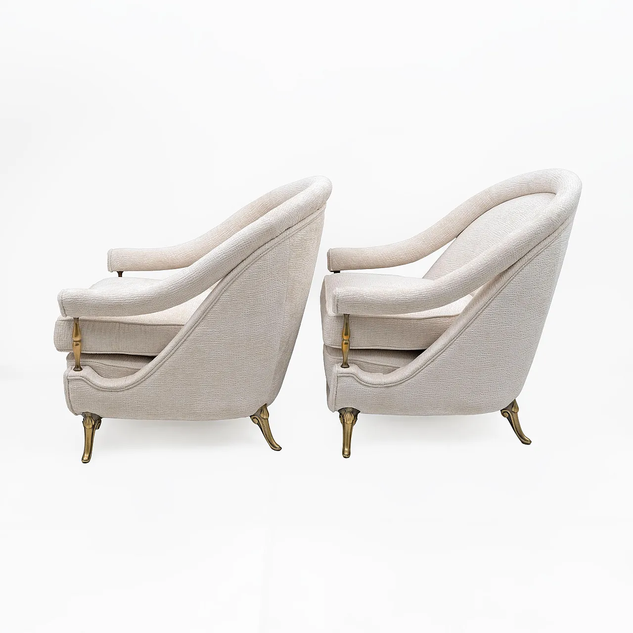 Pair of Mid-Century armchairs Art Deco with brass details, 1950s 6
