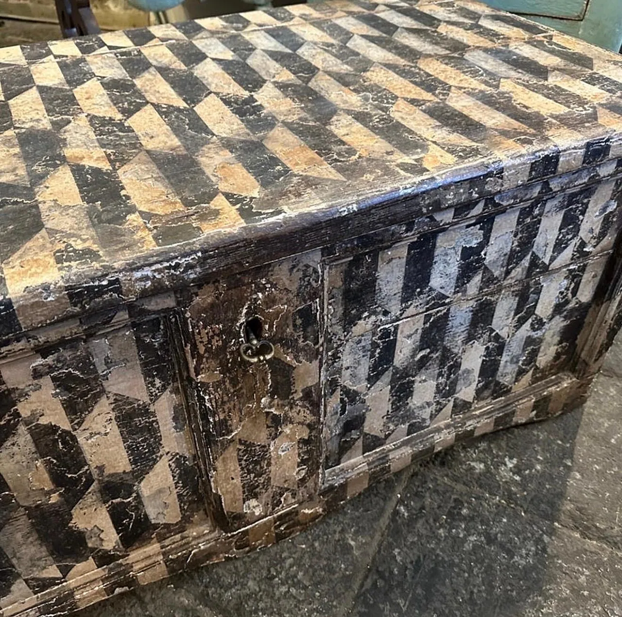 Cassapanca fiorentina in legno laccato bianco e nero, fine '800 6