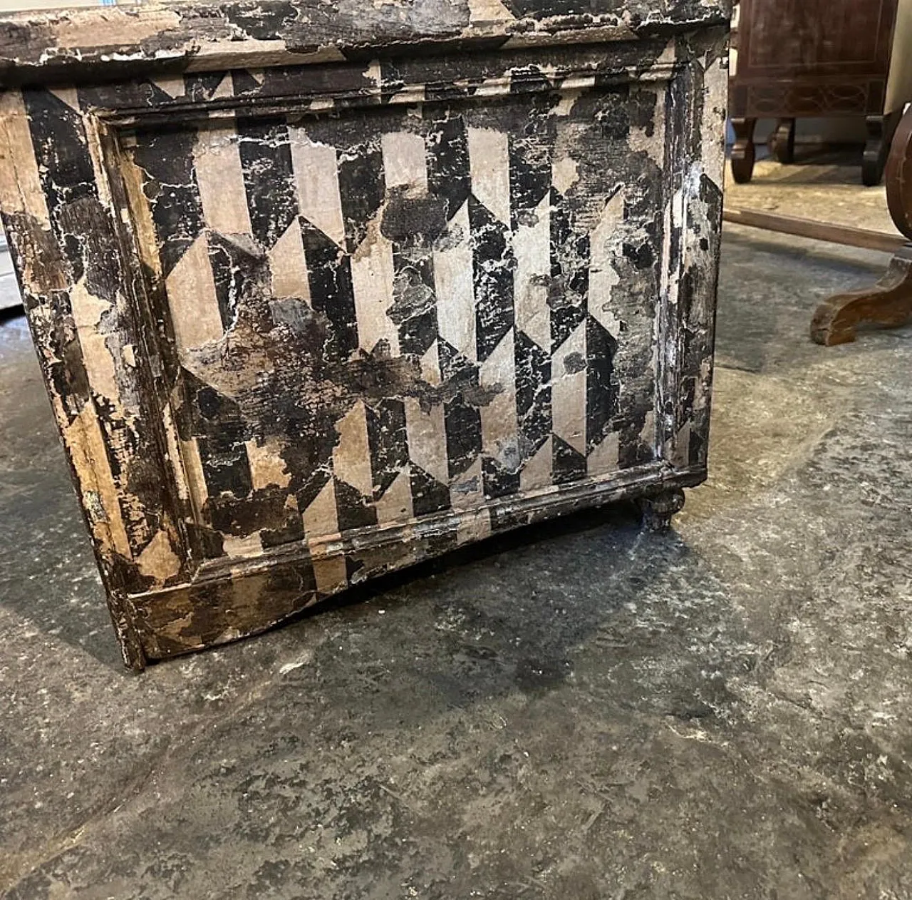 Cassapanca fiorentina in legno laccato bianco e nero, fine '800 9