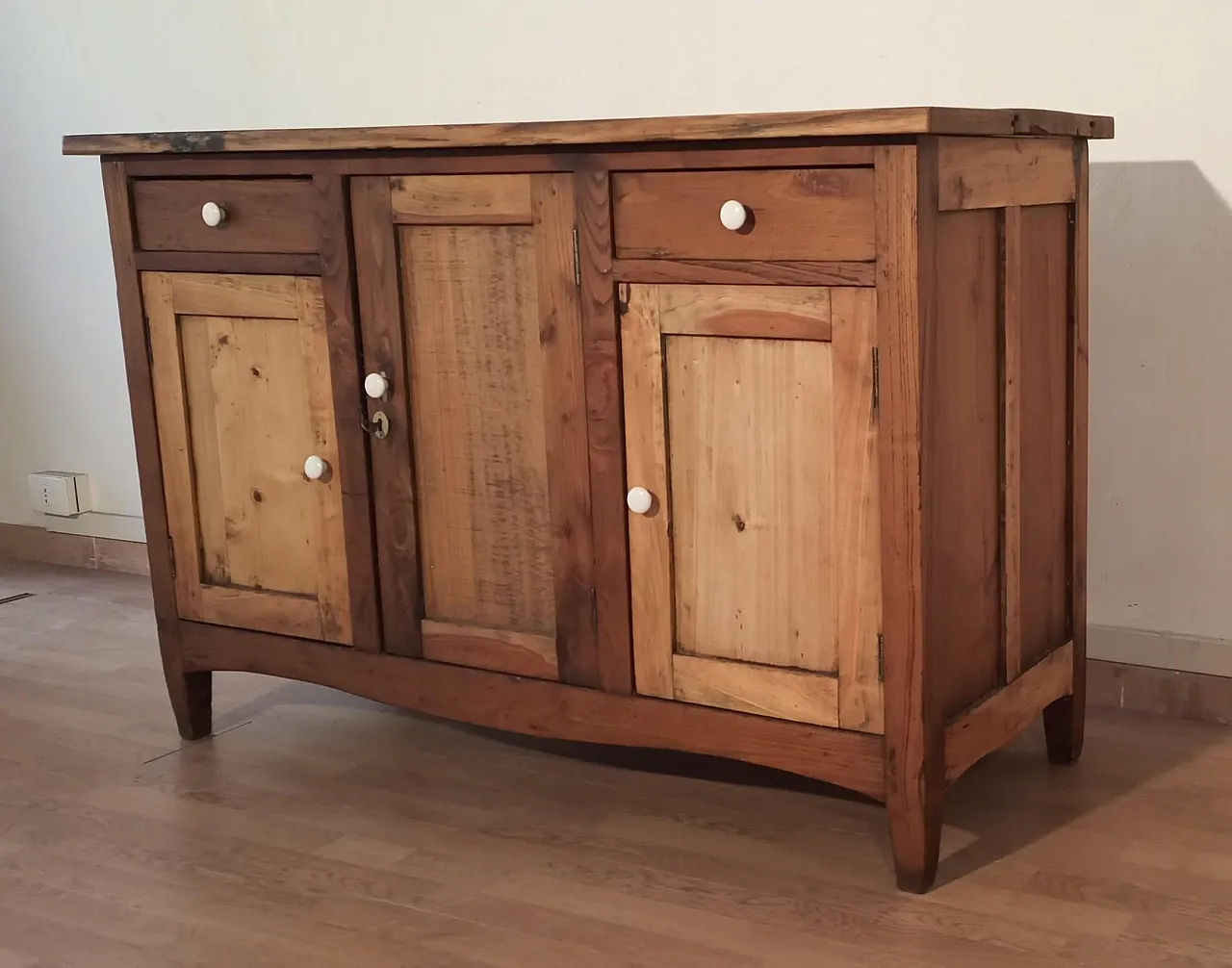 Consolle multimediale rustica con credenza in pino, '800 5