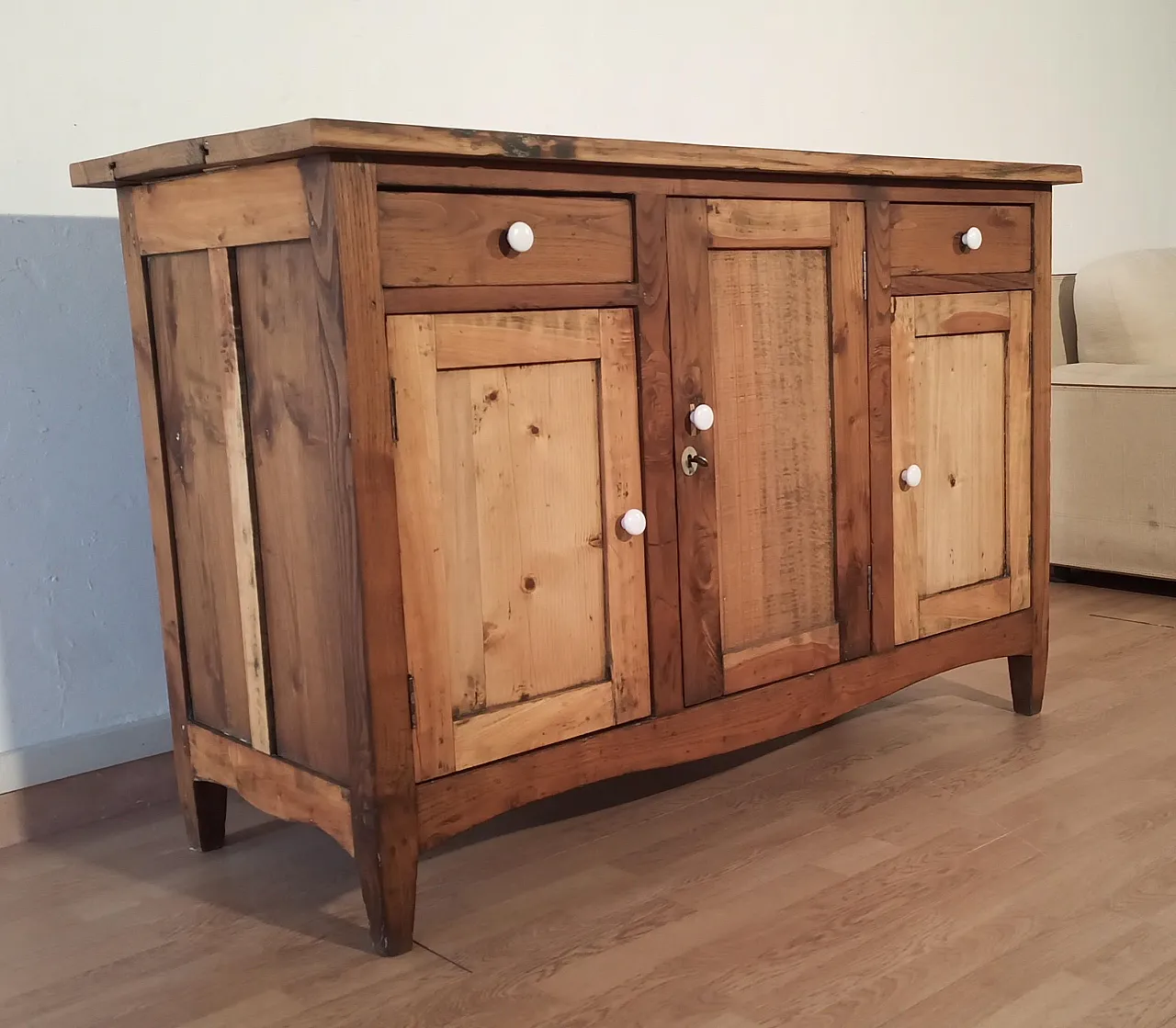 Consolle multimediale rustica con credenza in pino, '800 8