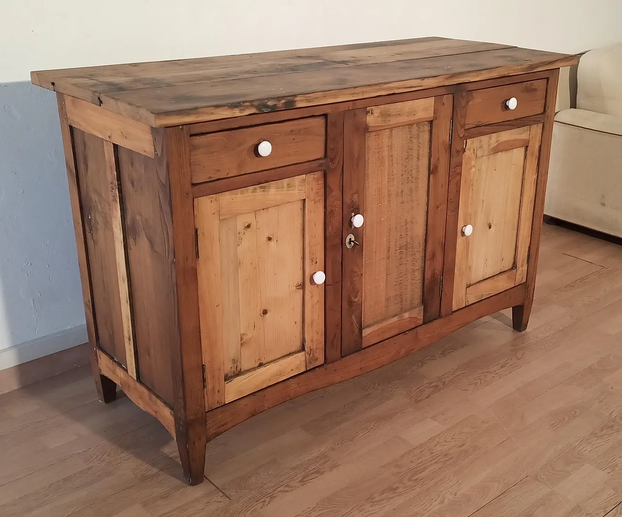Consolle multimediale rustica con credenza in pino, '800 9