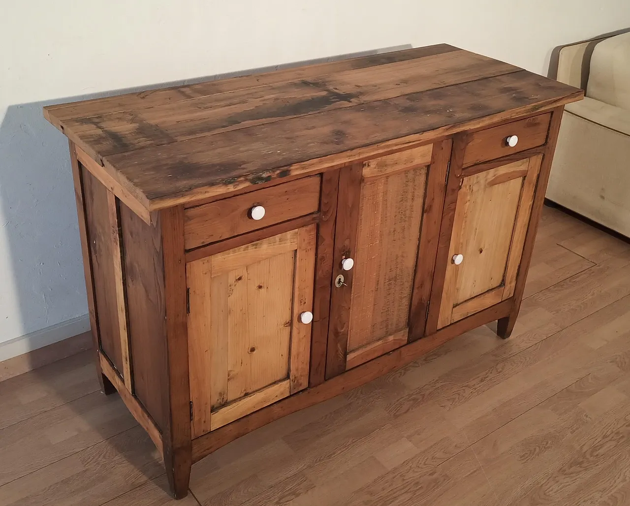 Consolle multimediale rustica con credenza in pino, '800 10