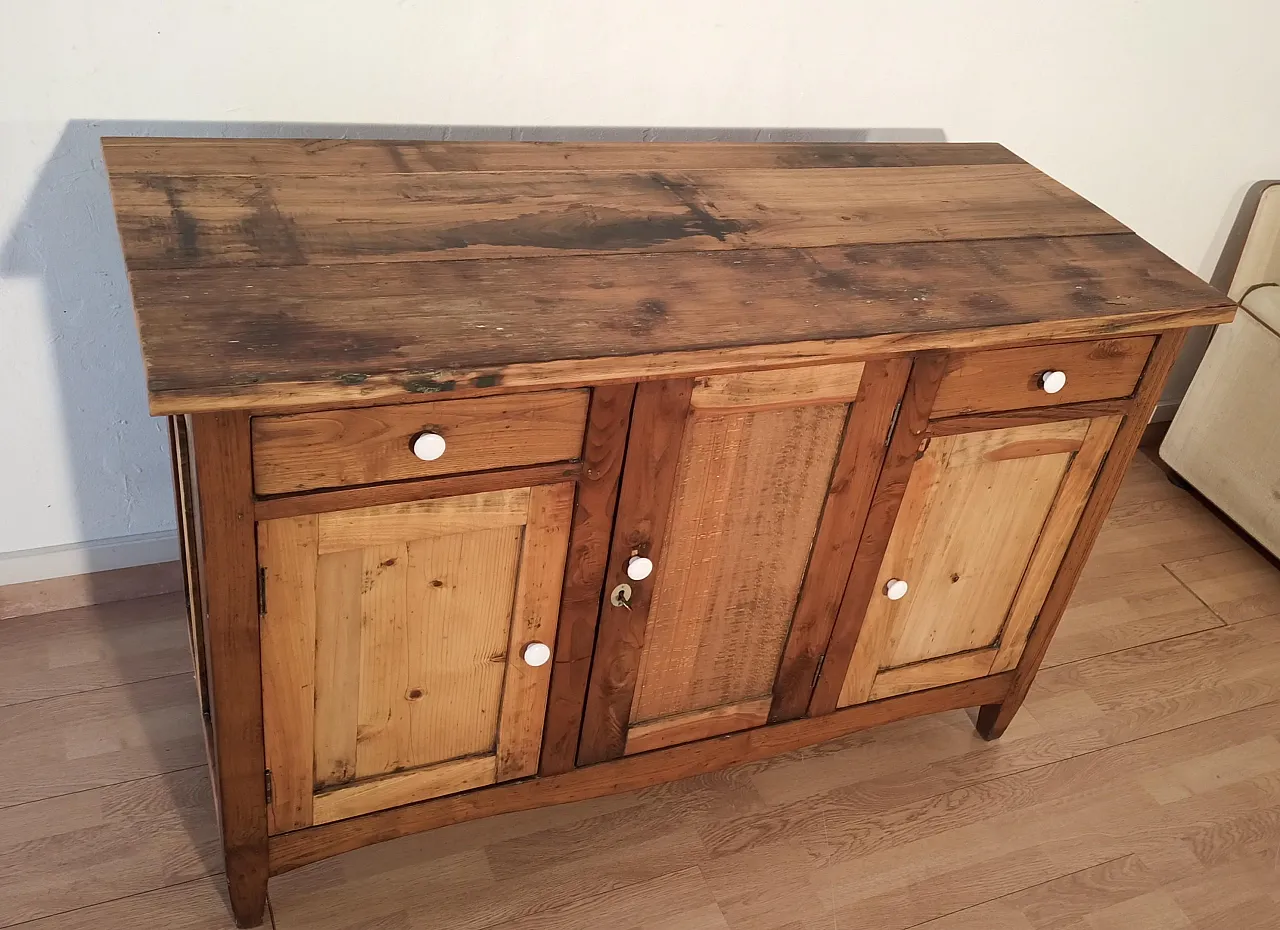 Consolle multimediale rustica con credenza in pino, '800 11