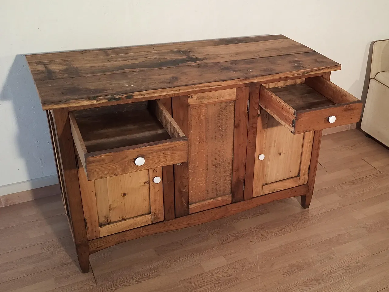 Consolle multimediale rustica con credenza in pino, '800 13