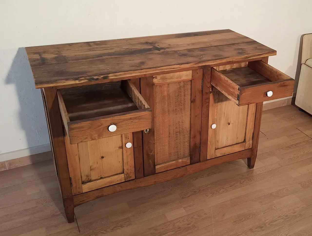 Consolle multimediale rustica con credenza in pino, '800 14