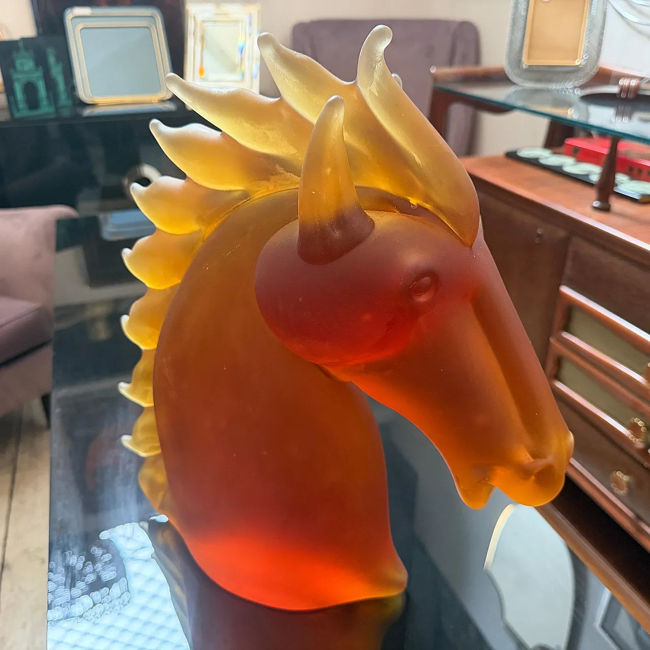 Modern heavy Murano glass sculpture of an horse head, 1990s 2