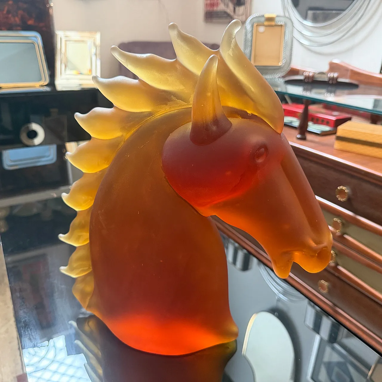 Modern heavy Murano glass sculpture of an horse head, 1990s 3