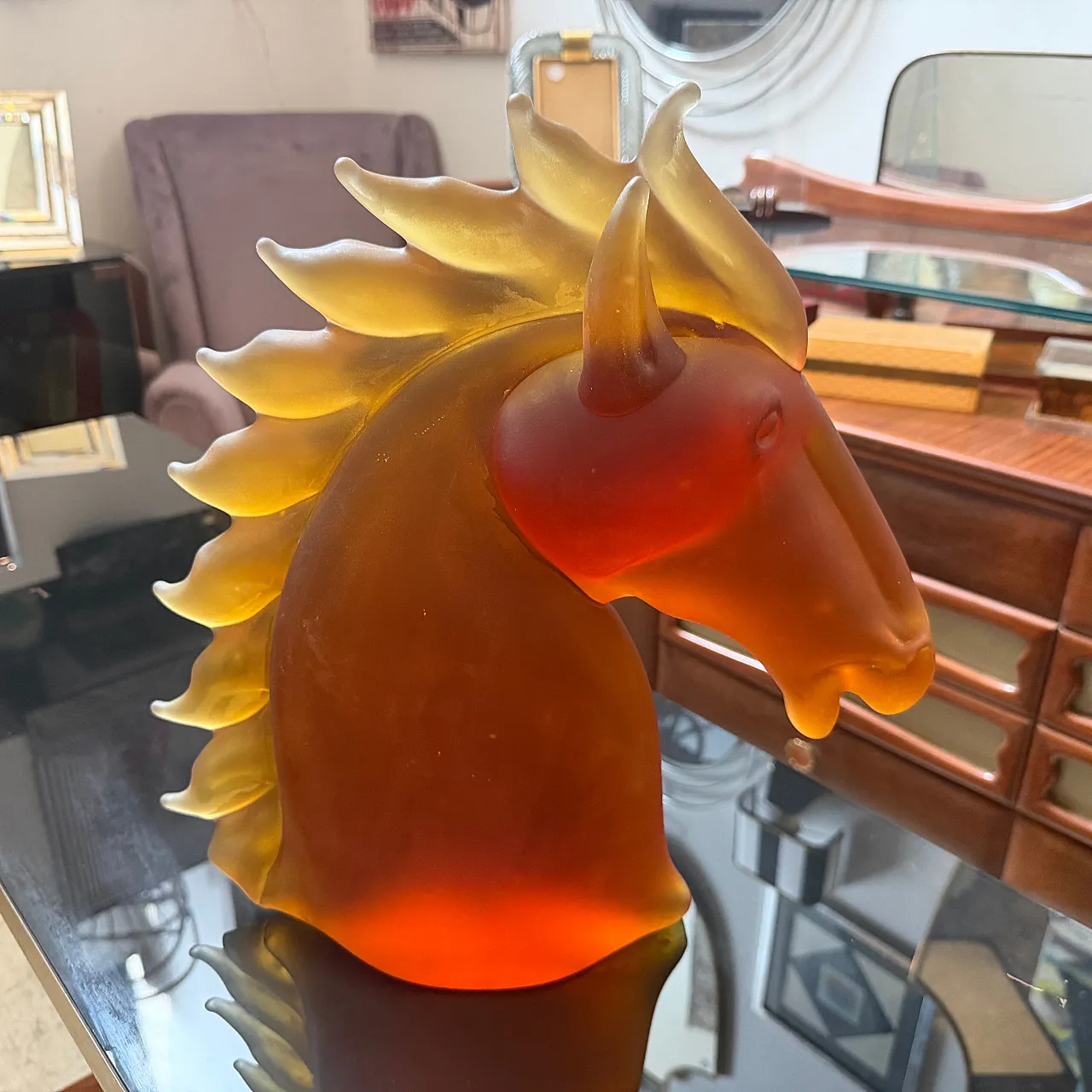 Modern heavy Murano glass sculpture of an horse head, 1990s 4