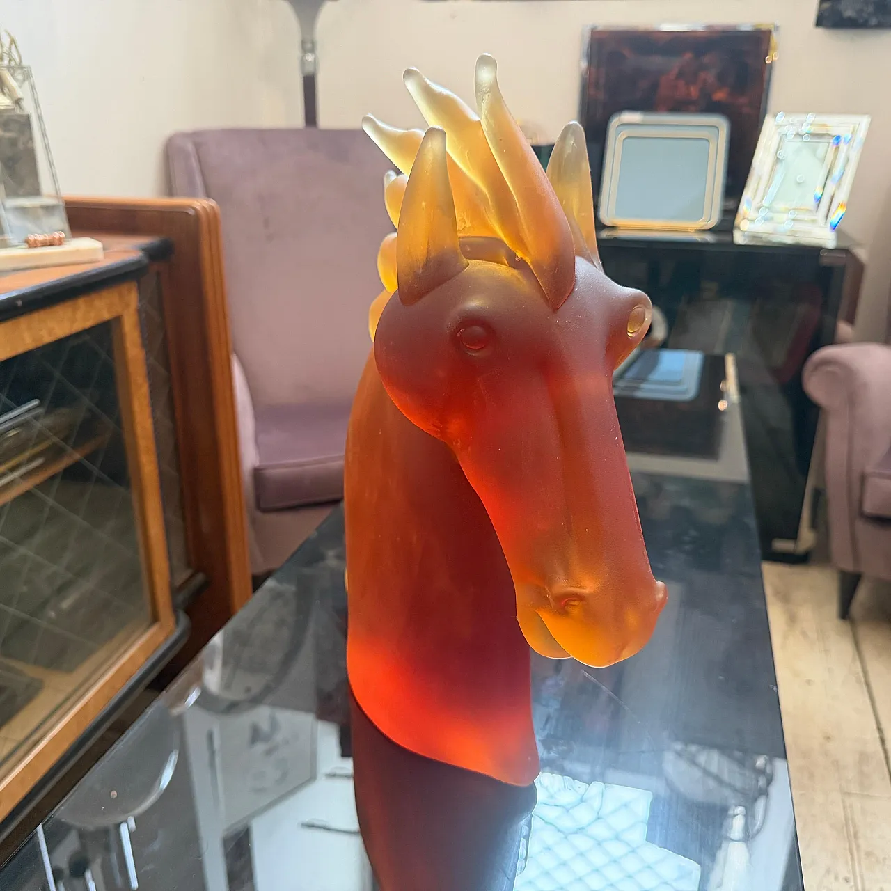 Modern heavy Murano glass sculpture of an horse head, 1990s 5