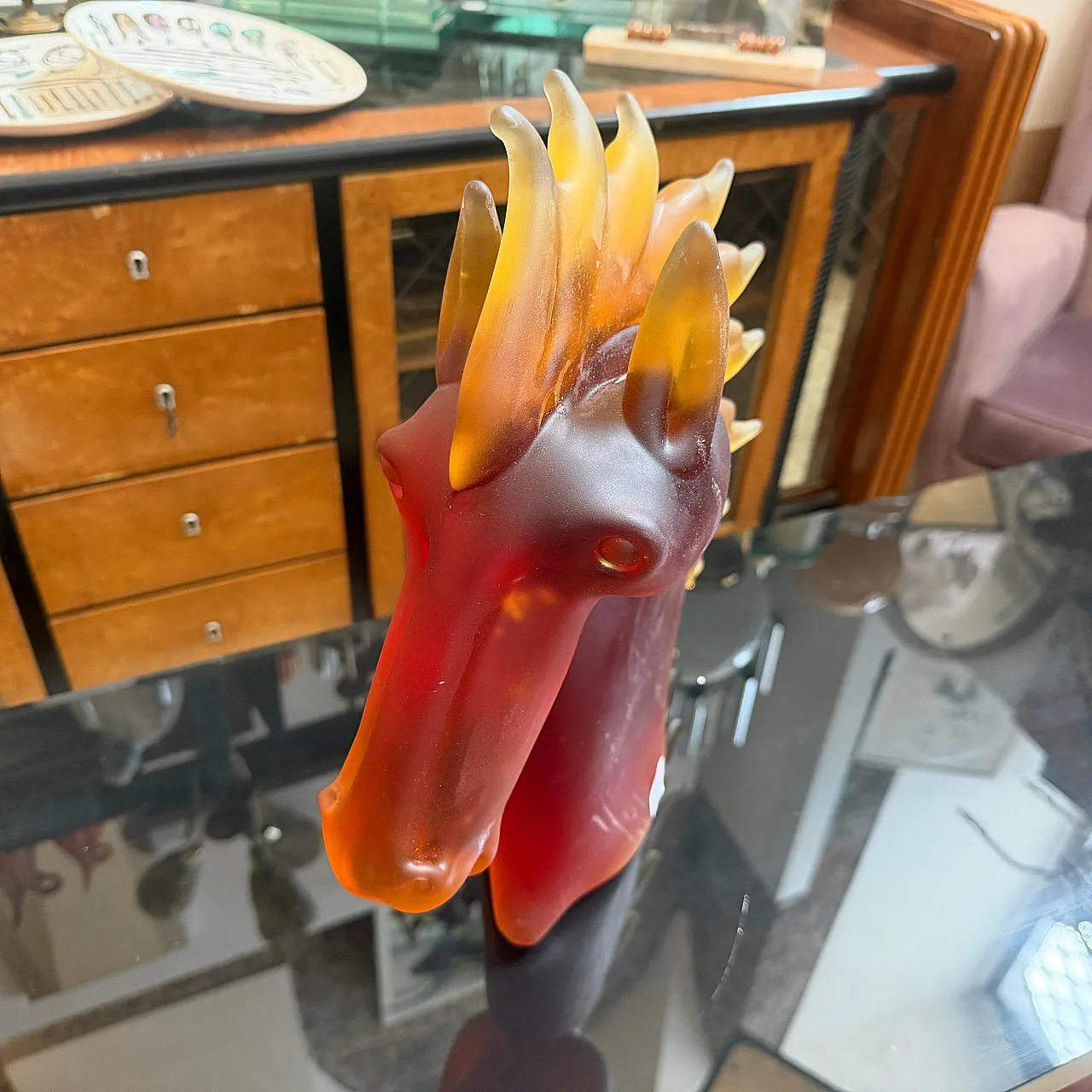Modern heavy Murano glass sculpture of an horse head, 1990s 6