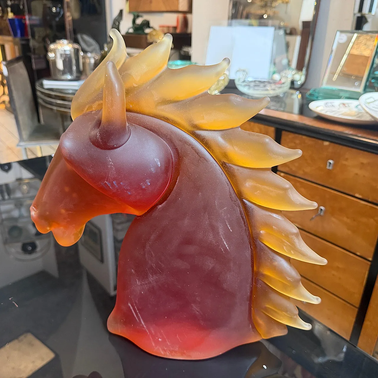 Modern heavy Murano glass sculpture of an horse head, 1990s 9
