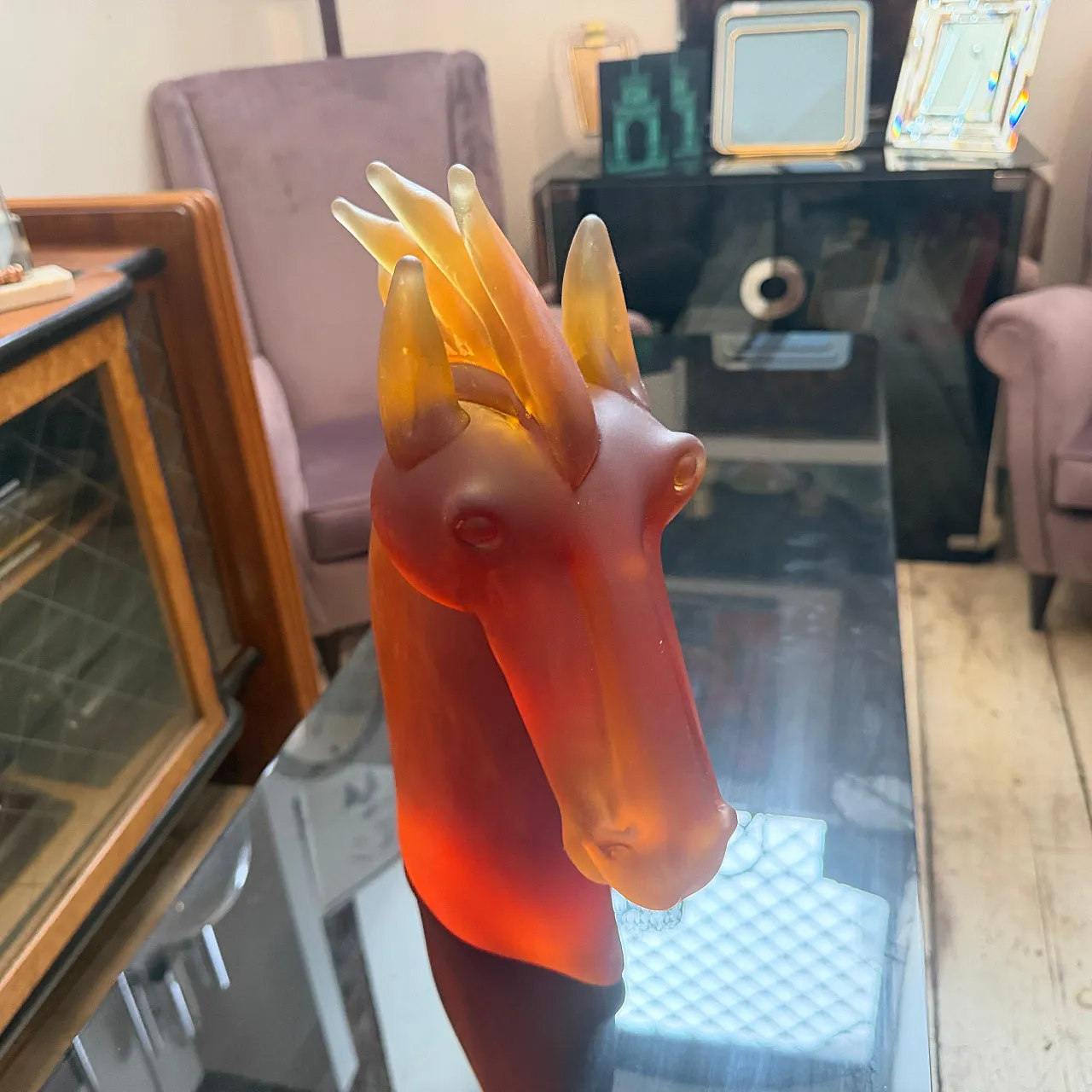 Modern heavy Murano glass sculpture of an horse head, 1990s 10