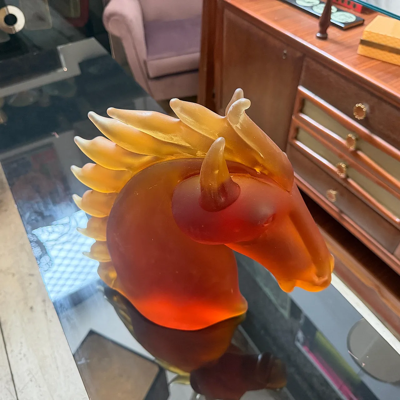 Modern heavy Murano glass sculpture of an horse head, 1990s 12
