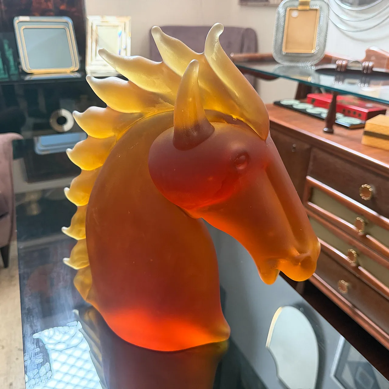 Modern heavy Murano glass sculpture of an horse head, 1990s 13