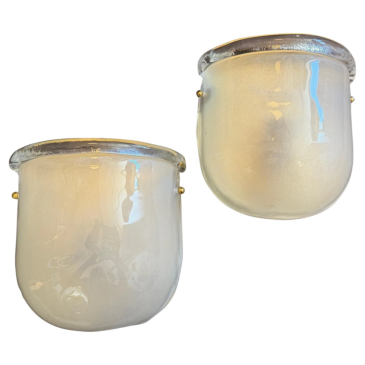 Barovier style Murano glass and brass wall sconces, 1990s 1