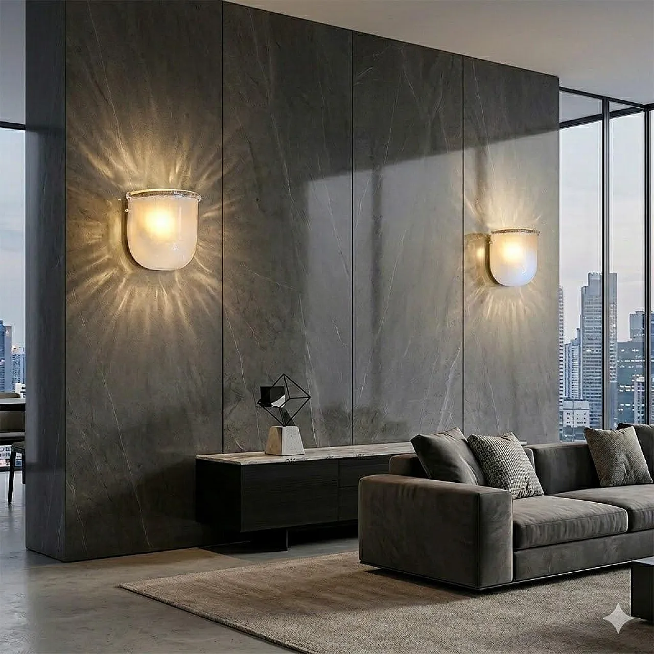 Barovier style Murano glass and brass wall sconces, 1990s 2