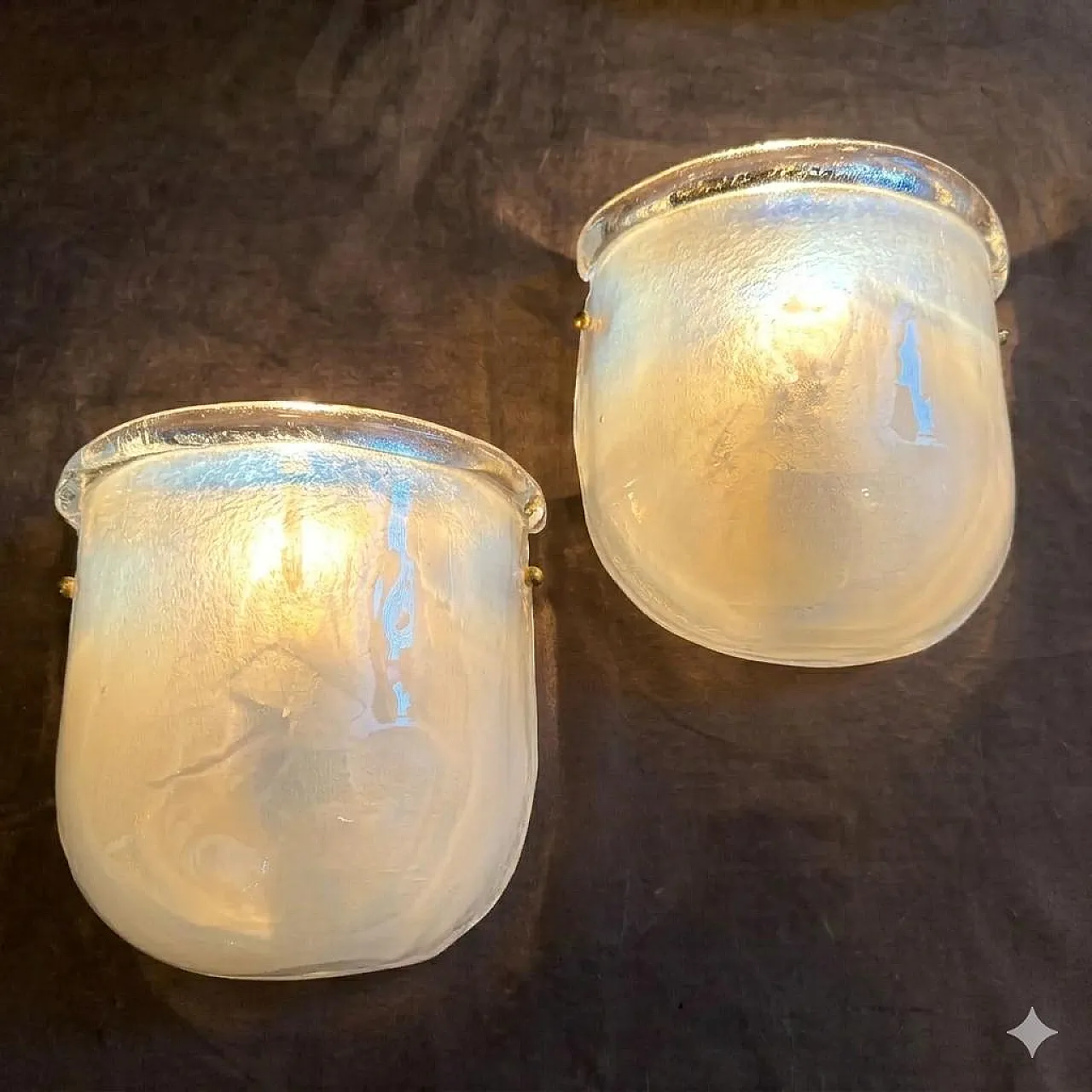 Barovier style Murano glass and brass wall sconces, 1990s 3