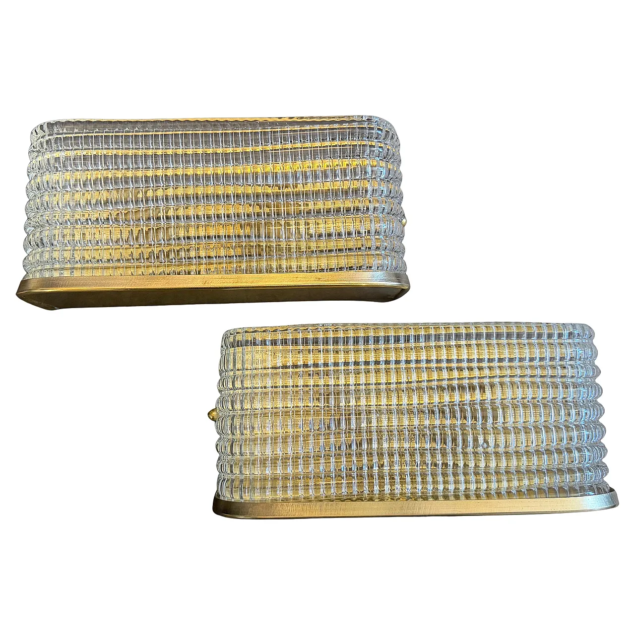 Pair of brass and glass rectangular wall sconces, 1990s 2