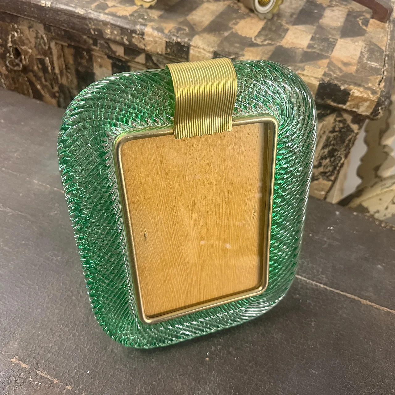 Barovier style Art deco green Murano glass picture frame, 1990s 2