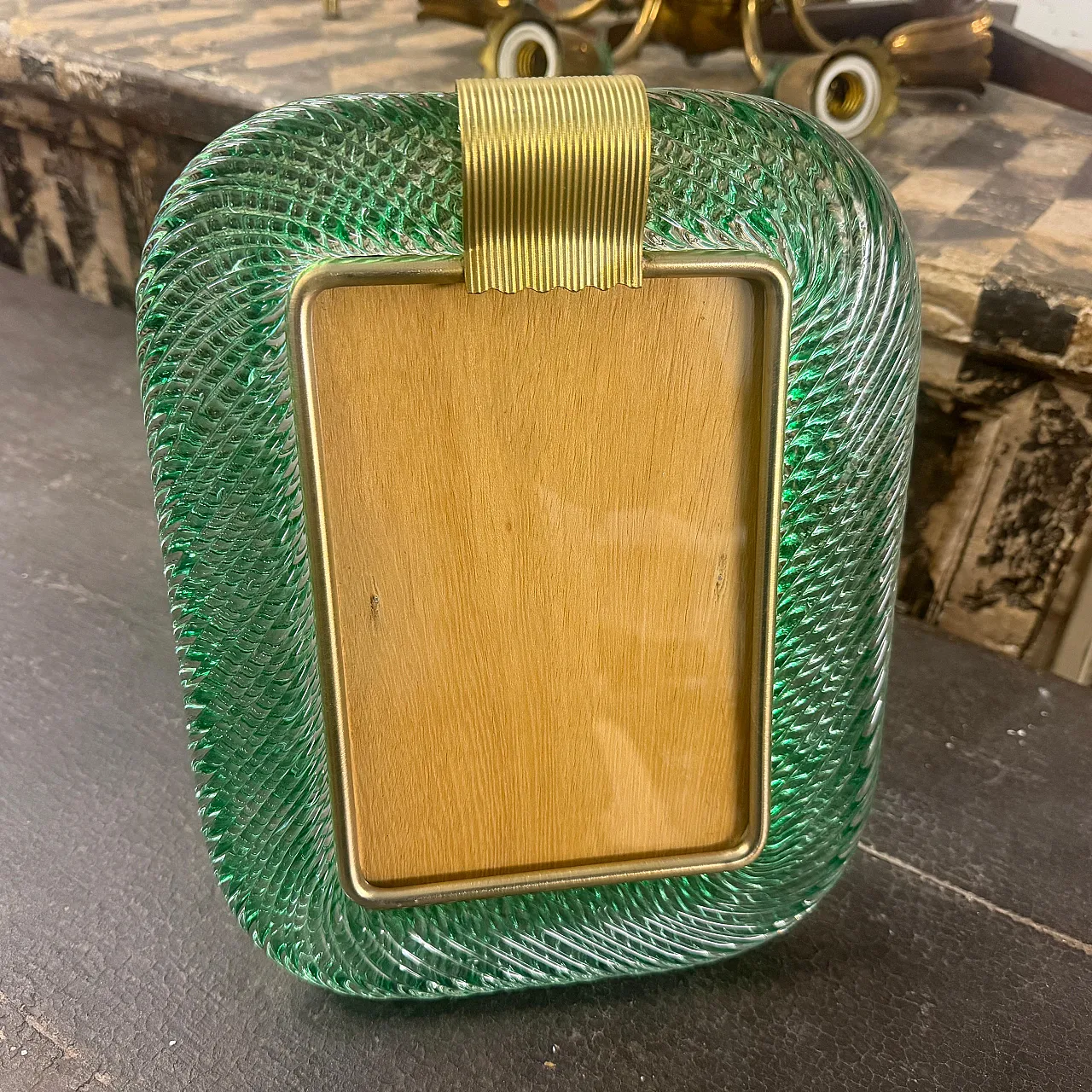 Barovier style Art deco green Murano glass picture frame, 1990s 3