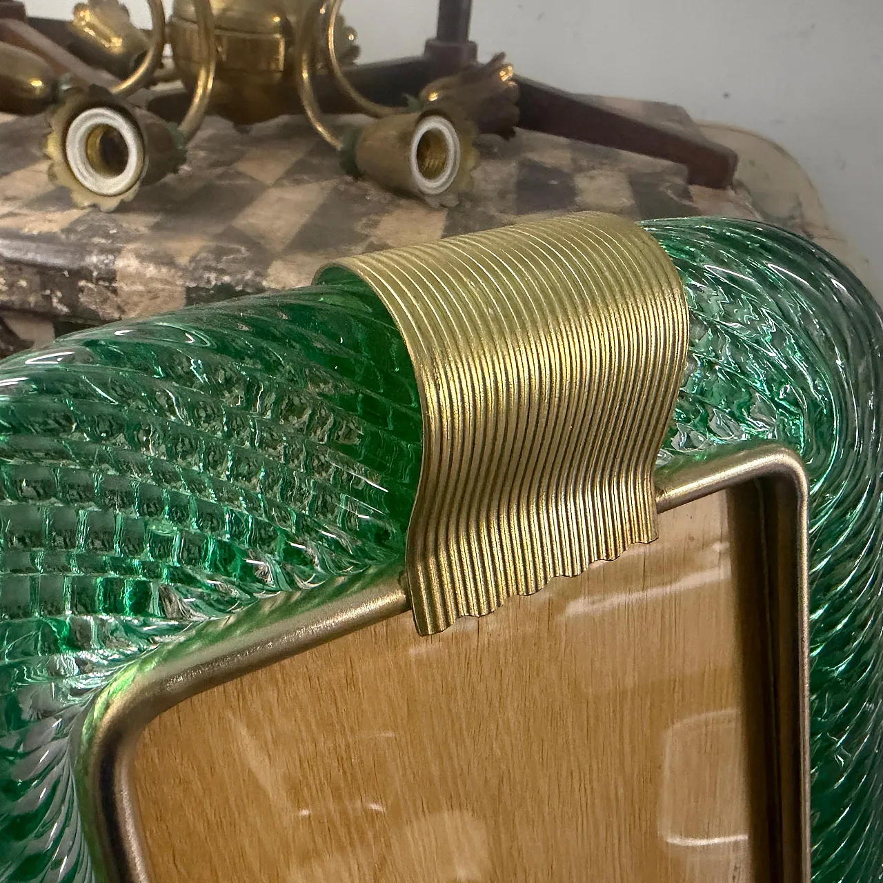 Barovier style Art deco green Murano glass picture frame, 1990s 4