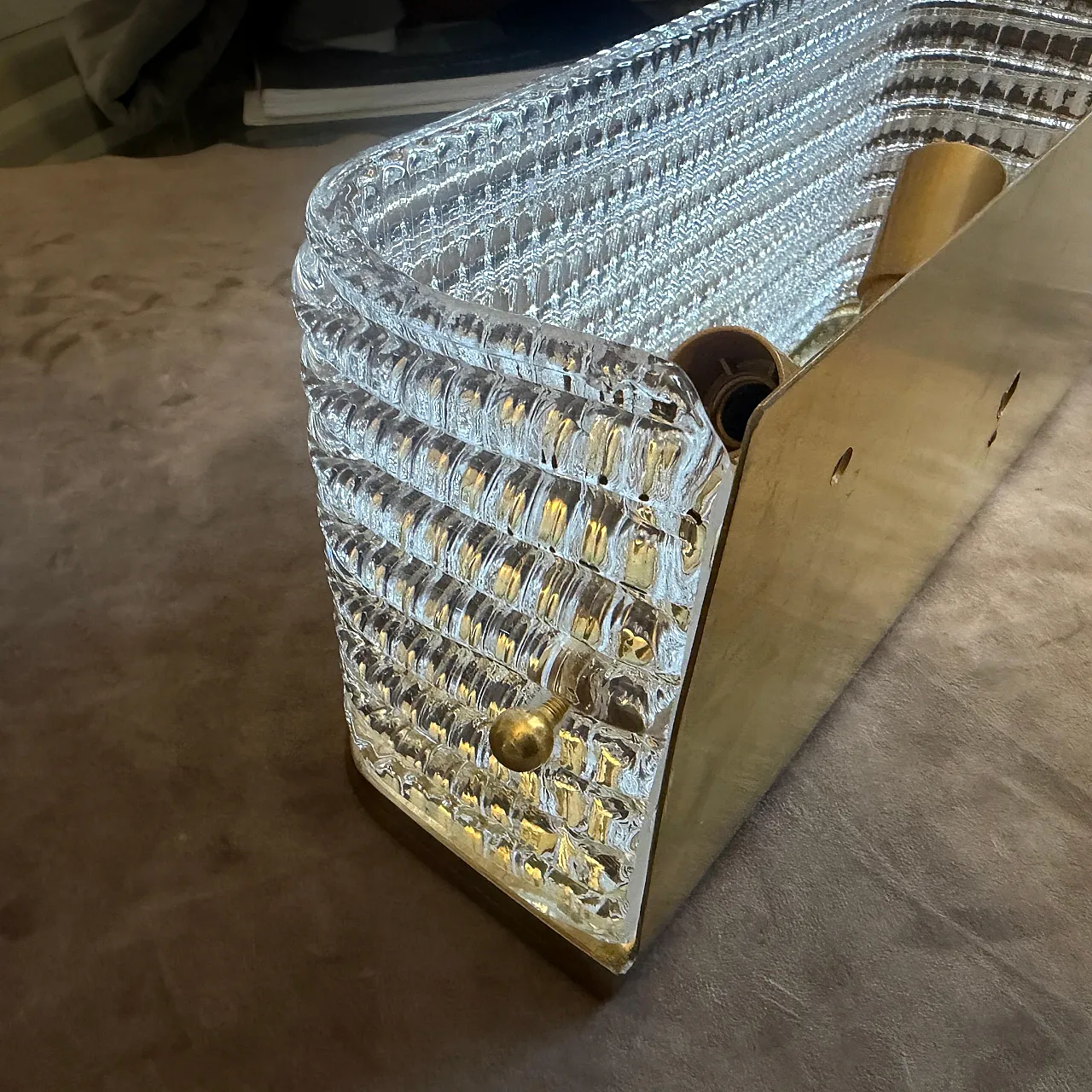 Pair of brass and glass rectangular wall sconces, 1990s 5