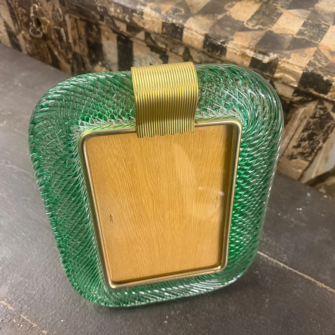 Barovier style Art deco green Murano glass picture frame, 1990s 5