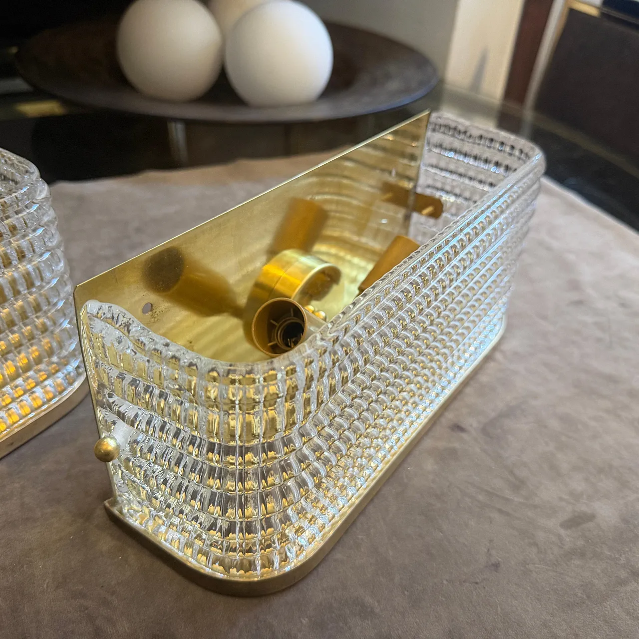Pair of brass and glass rectangular wall sconces, 1990s 6