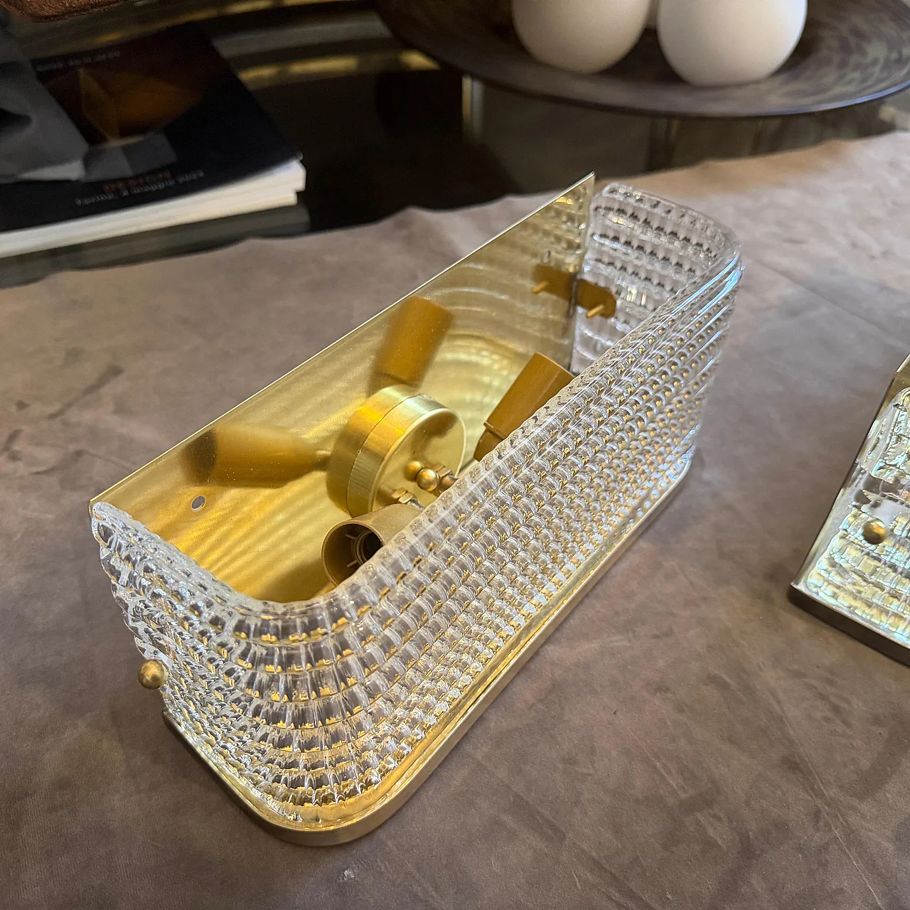 Pair of brass and glass rectangular wall sconces, 1990s 7