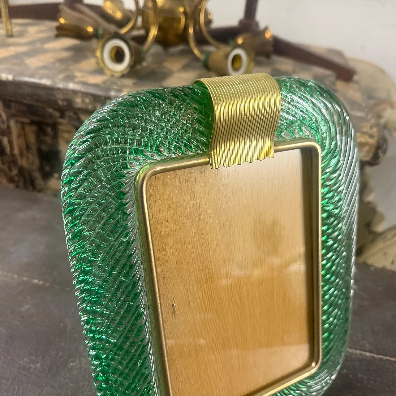 Barovier style Art deco green Murano glass picture frame, 1990s 7