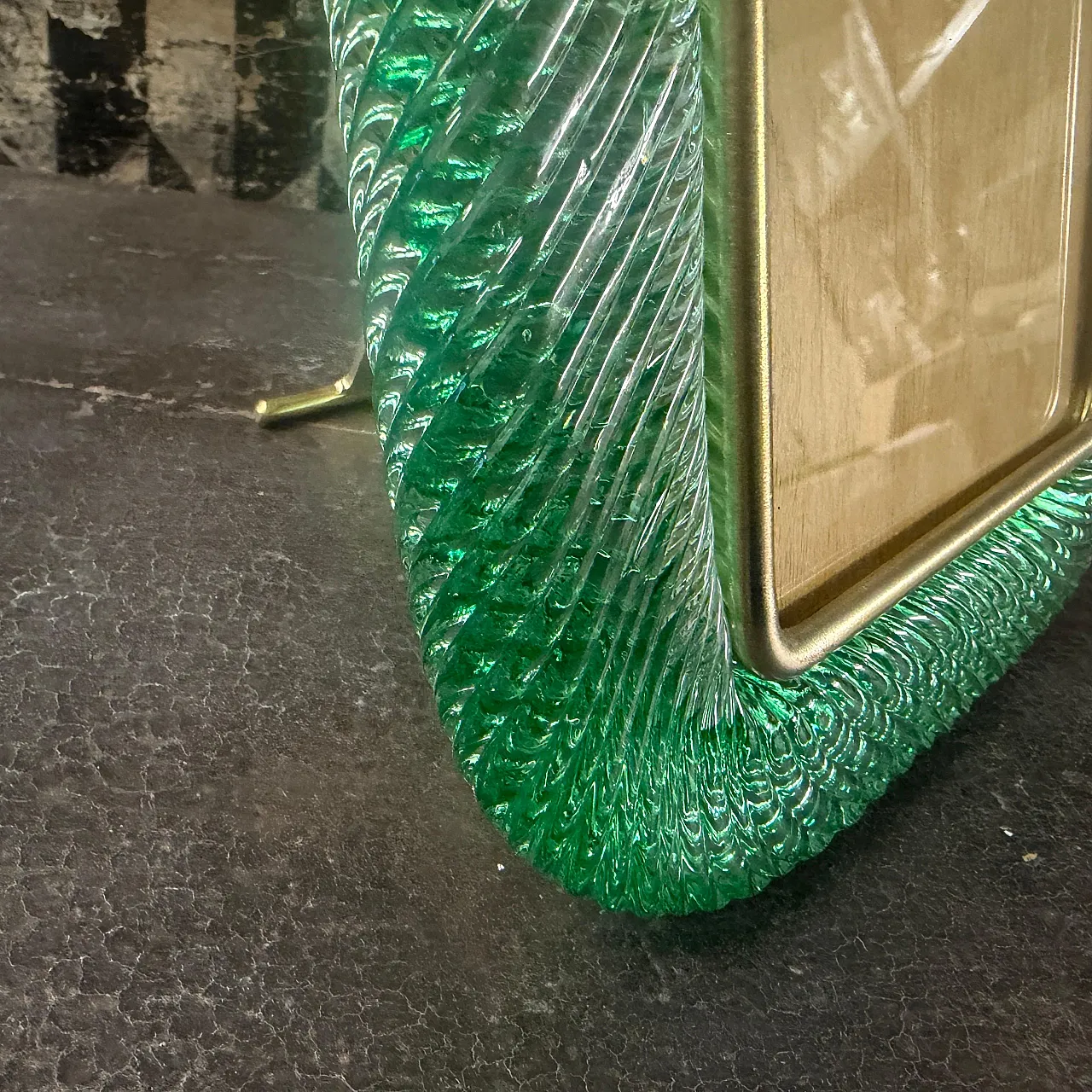 Barovier style Art deco green Murano glass picture frame, 1990s 8