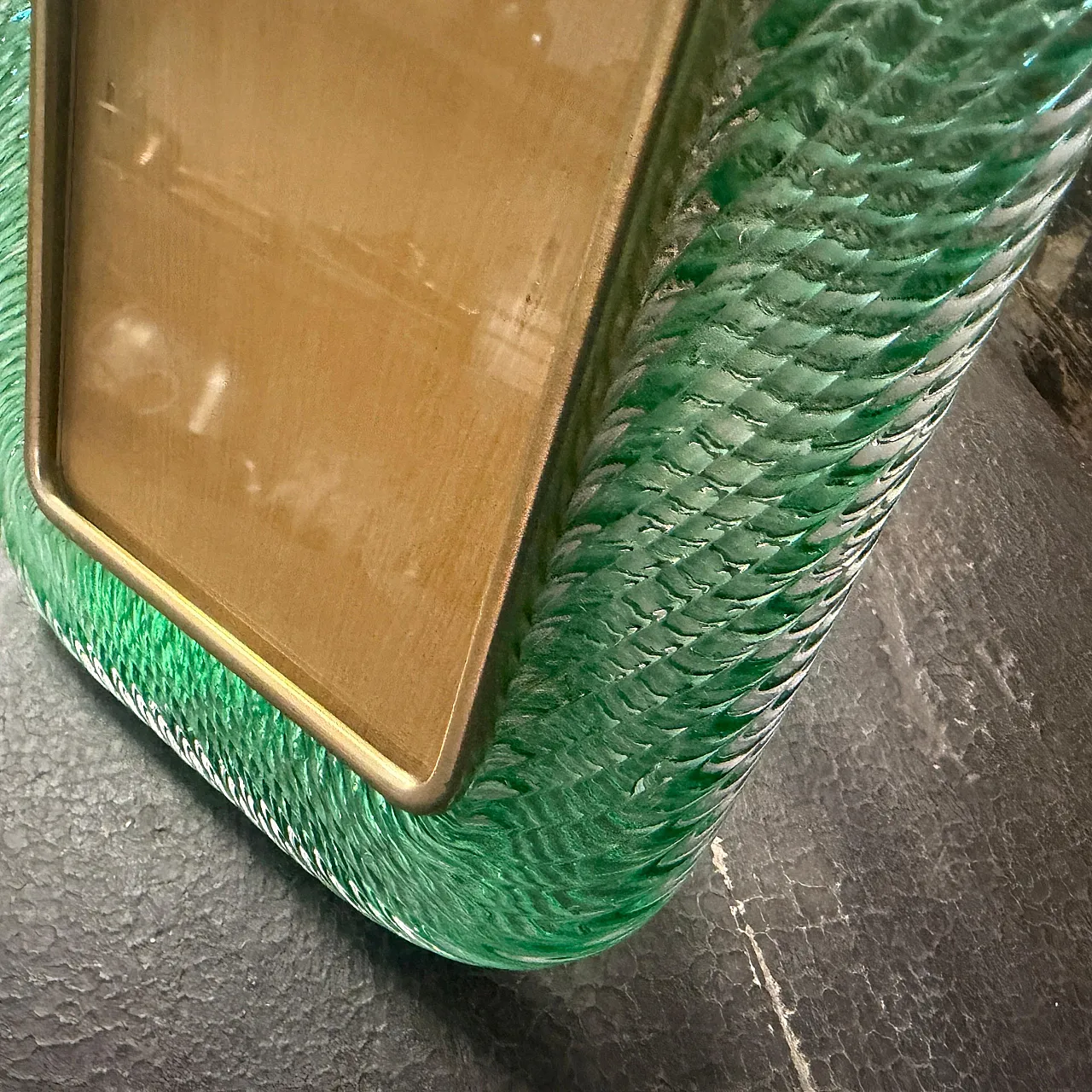 Barovier style Art deco green Murano glass picture frame, 1990s 9
