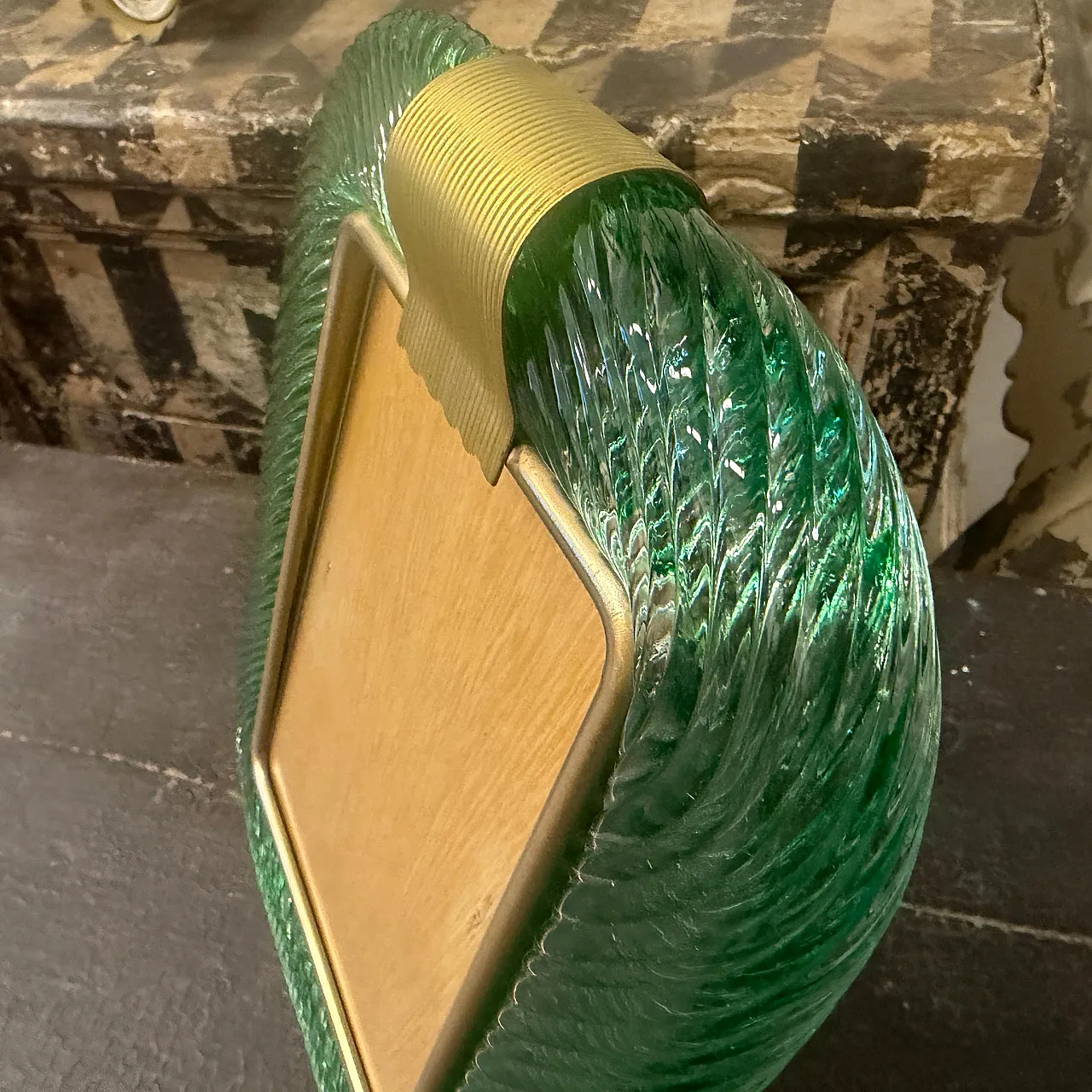 Barovier style Art deco green Murano glass picture frame, 1990s 11