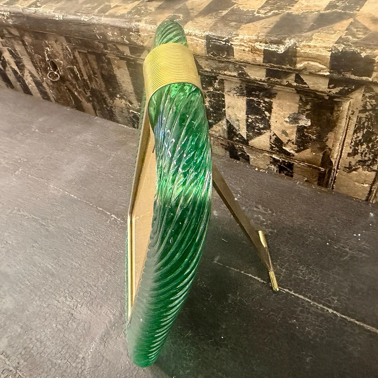 Barovier style Art deco green Murano glass picture frame, 1990s 14