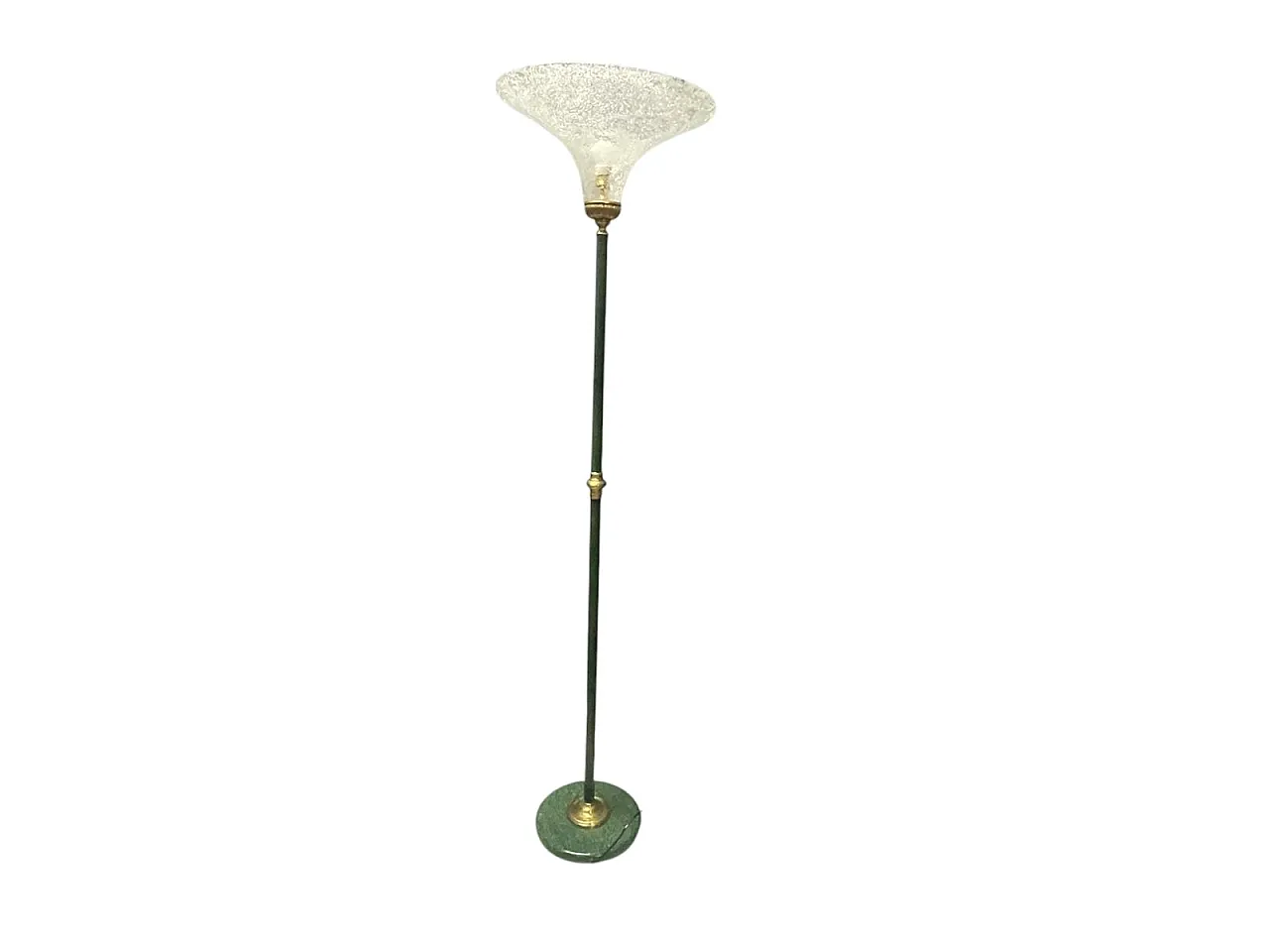 Green Murano glass floor lamp with large satin shade, Italy, 1980s 1