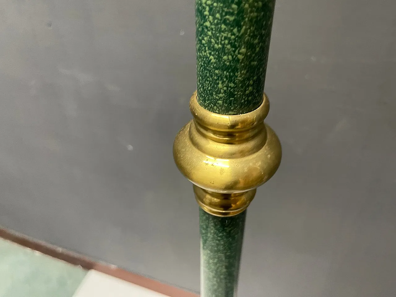 Green Murano glass floor lamp with large satin shade, Italy, 1980s 4