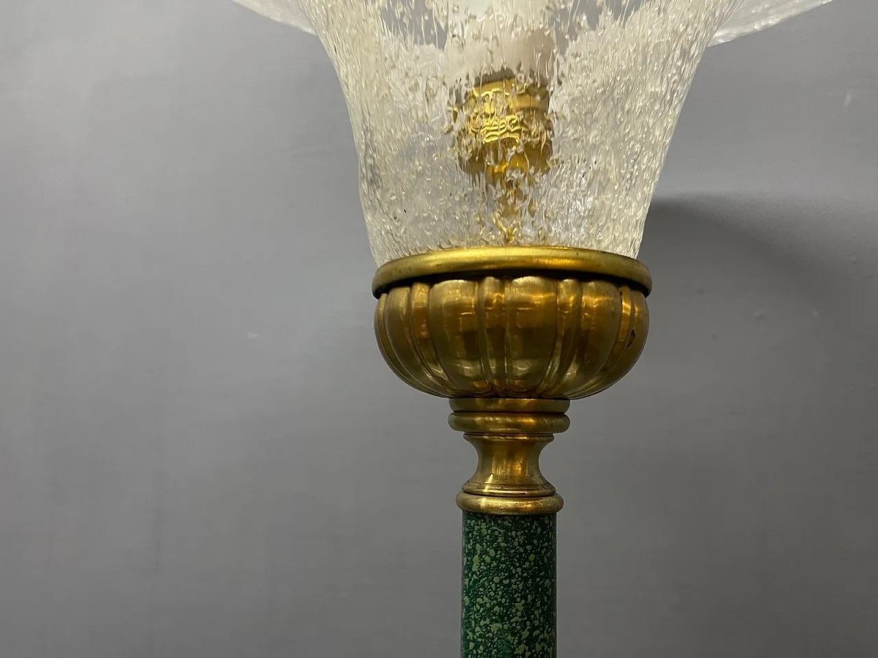 Green Murano glass floor lamp with large satin shade, Italy, 1980s 5