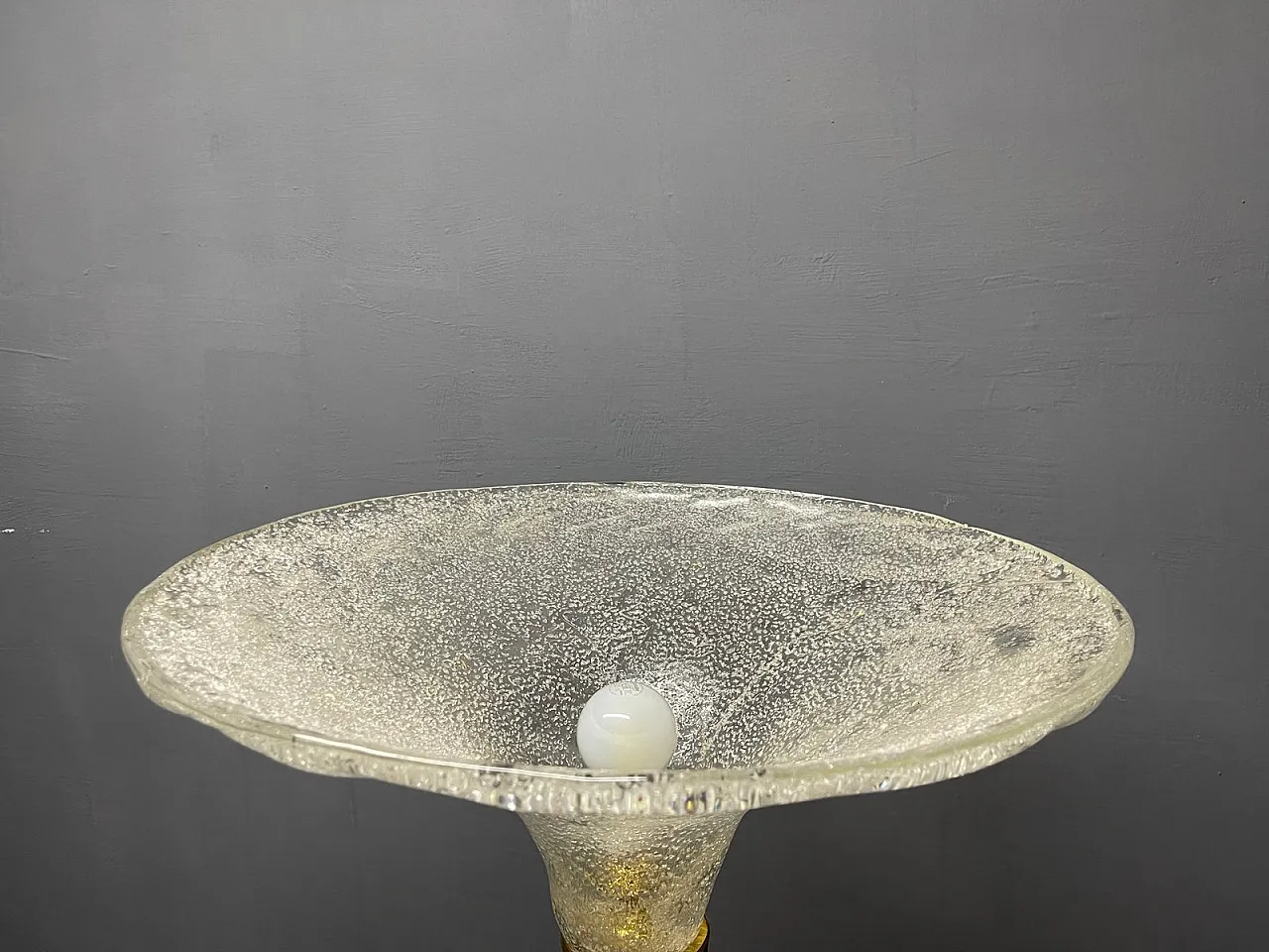 Green Murano glass floor lamp with large satin shade, Italy, 1980s 7