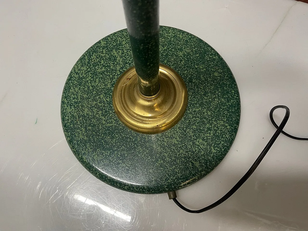Green Murano glass floor lamp with large satin shade, Italy, 1980s 9