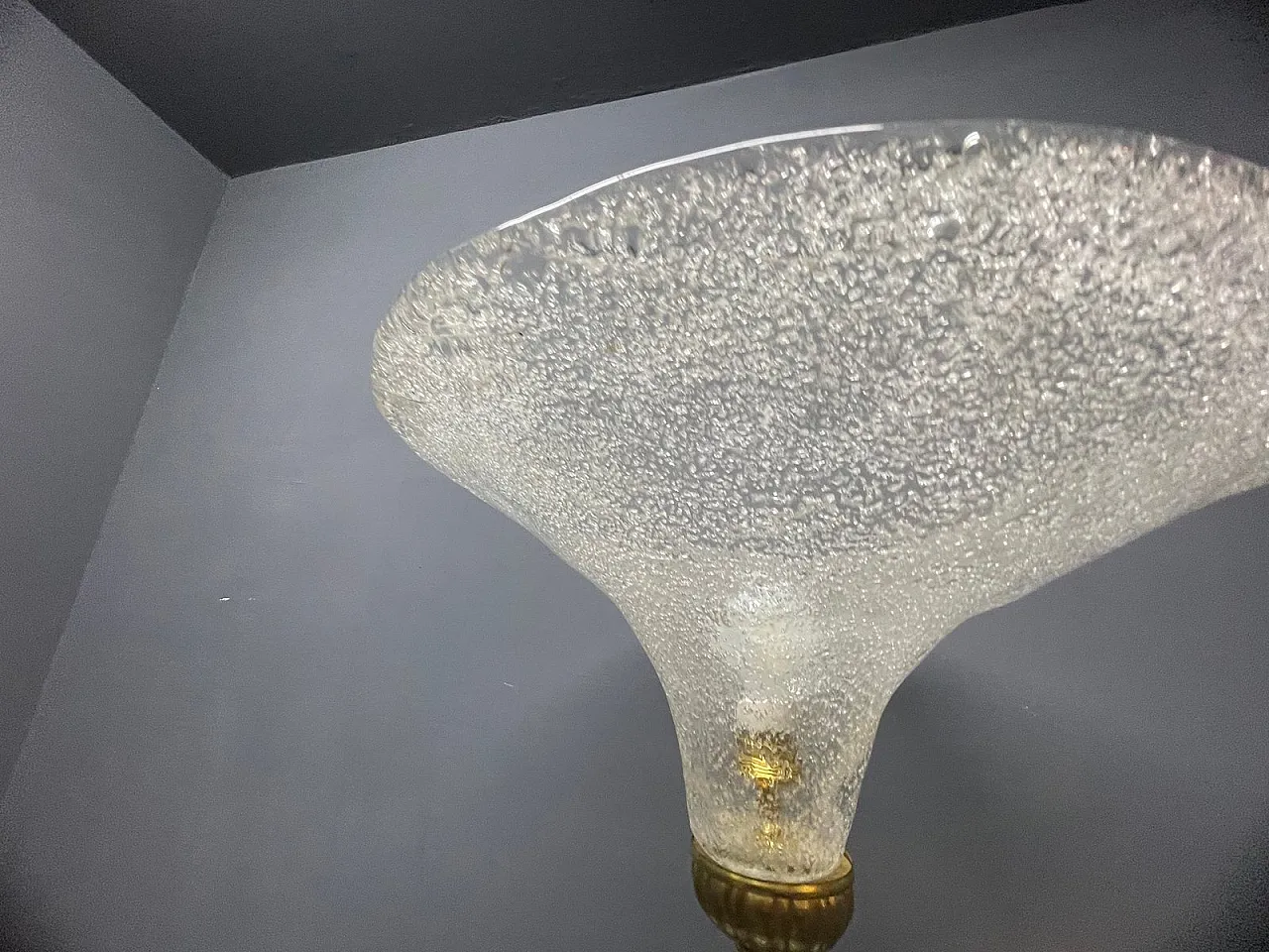 Green Murano glass floor lamp with large satin shade, Italy, 1980s 11