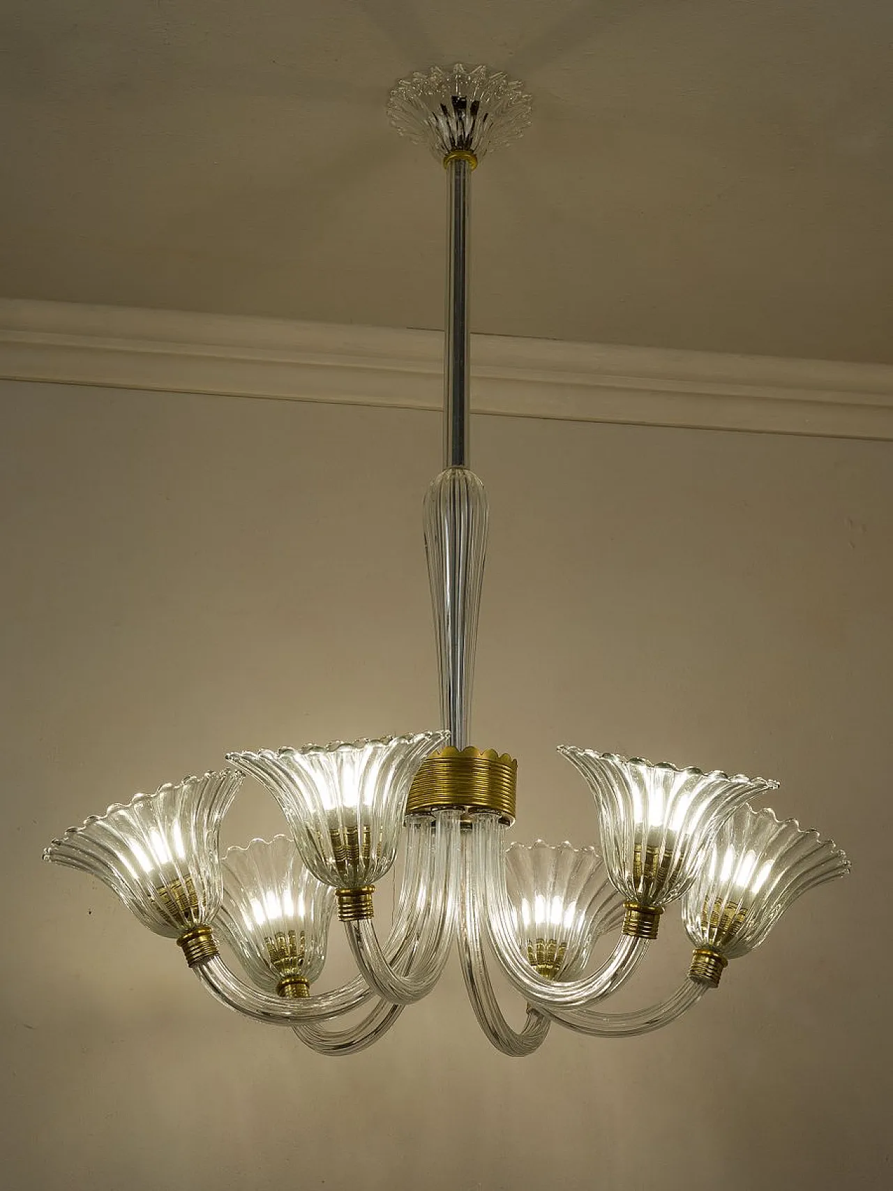 Lampadario in vetro di Murano attribuito a Barovier & Toso, anni '30 1