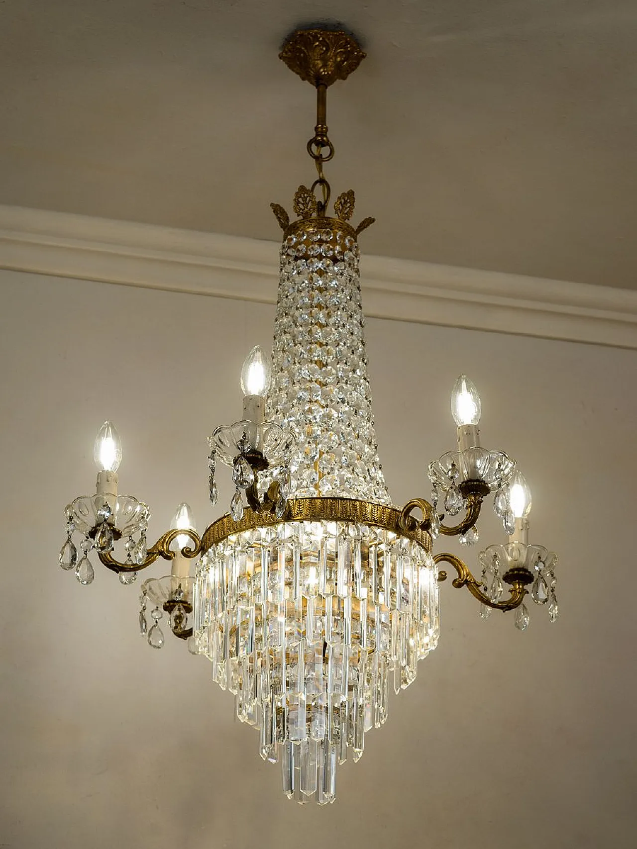 Lampadario in stile Impero in cristallo molato, anni '50 1