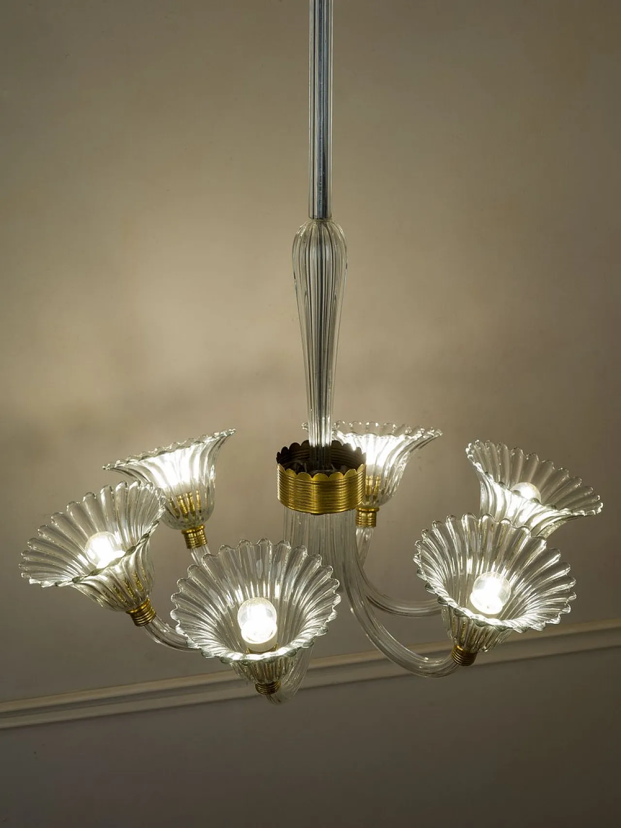 Lampadario in vetro di Murano attribuito a Barovier & Toso, anni '30 2