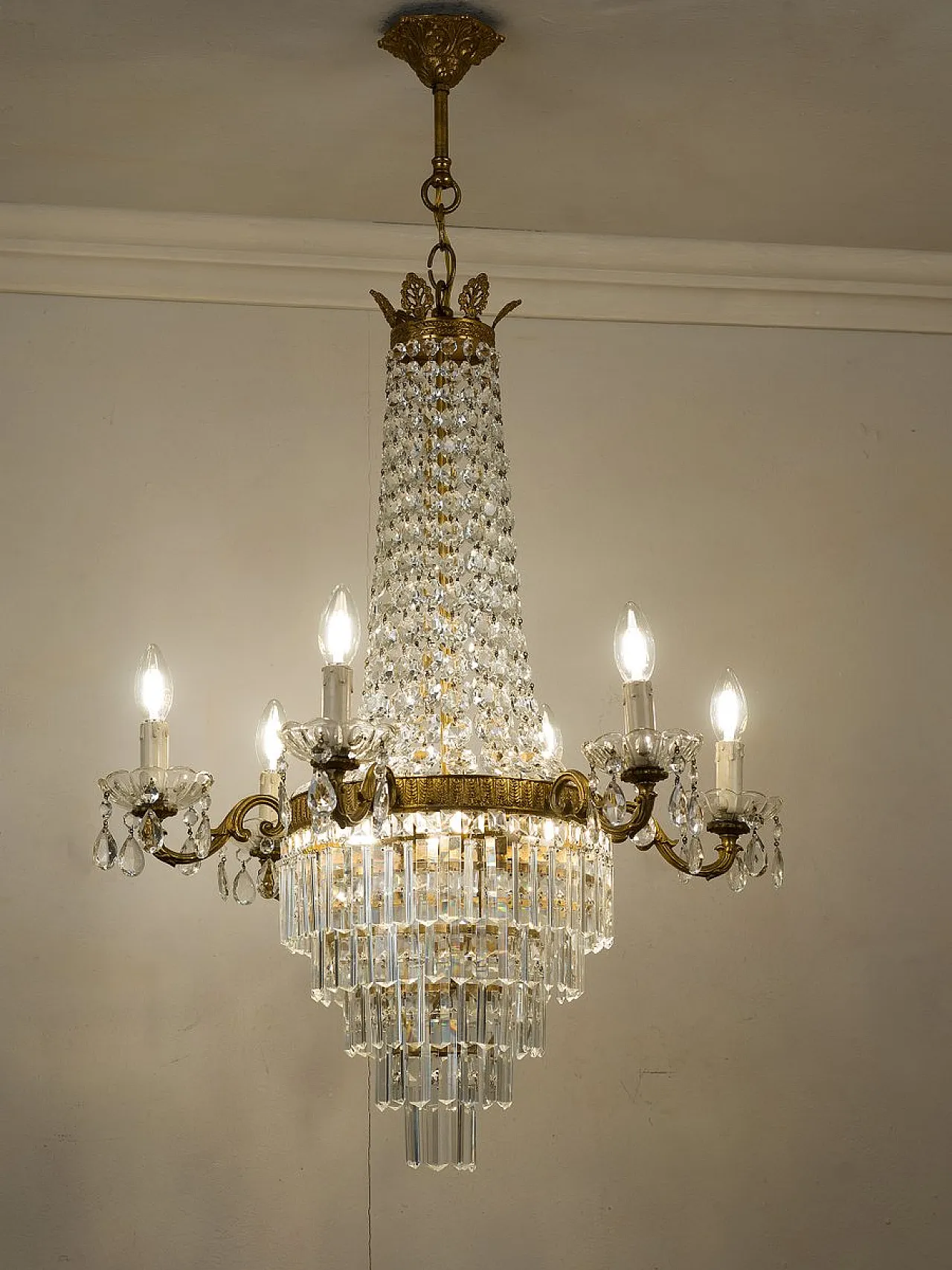 Lampadario in stile Impero in cristallo molato, anni '50 2