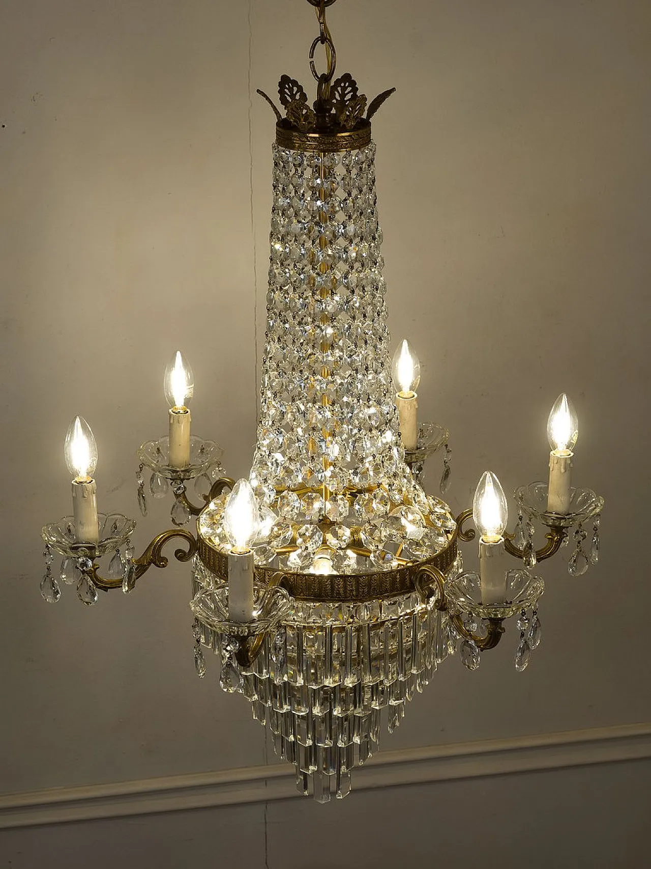 Lampadario in stile Impero in cristallo molato, anni '50 3