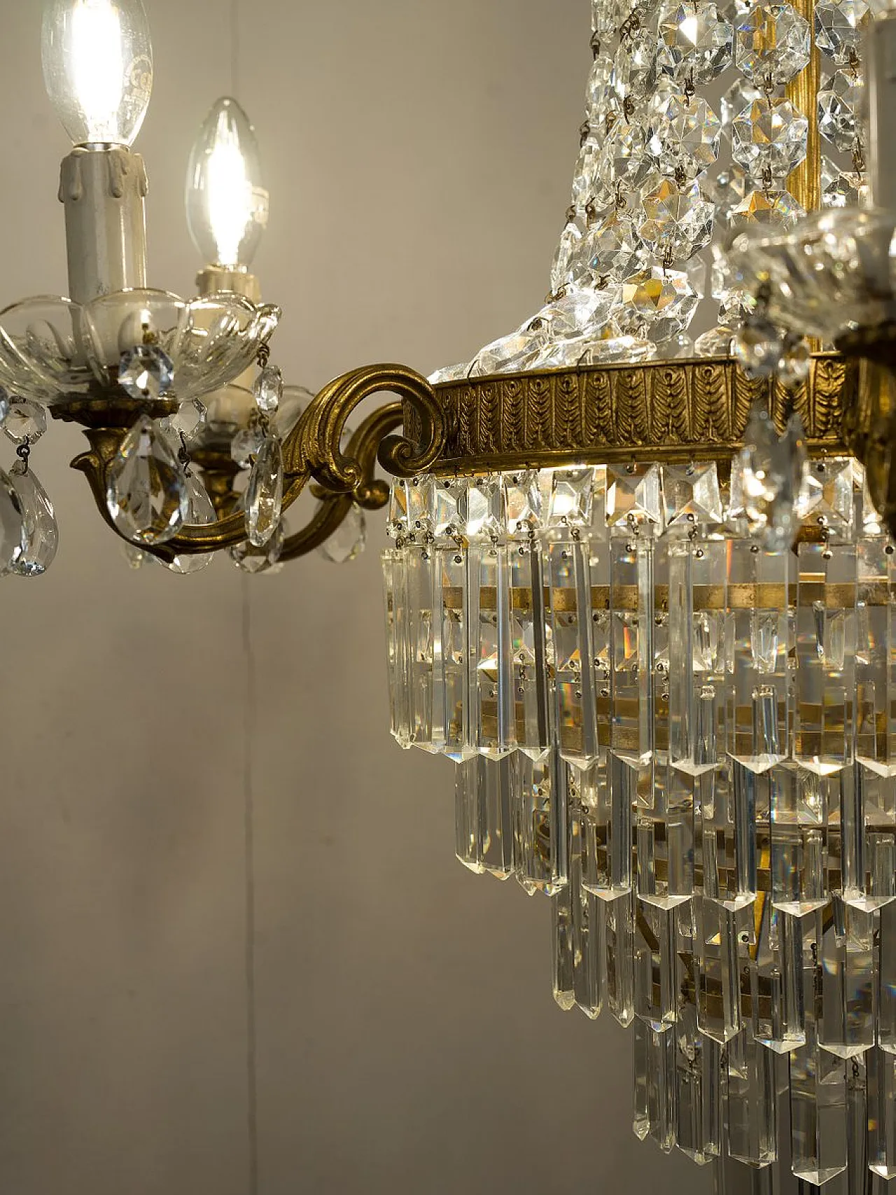 Lampadario in stile Impero in cristallo molato, anni '50 4