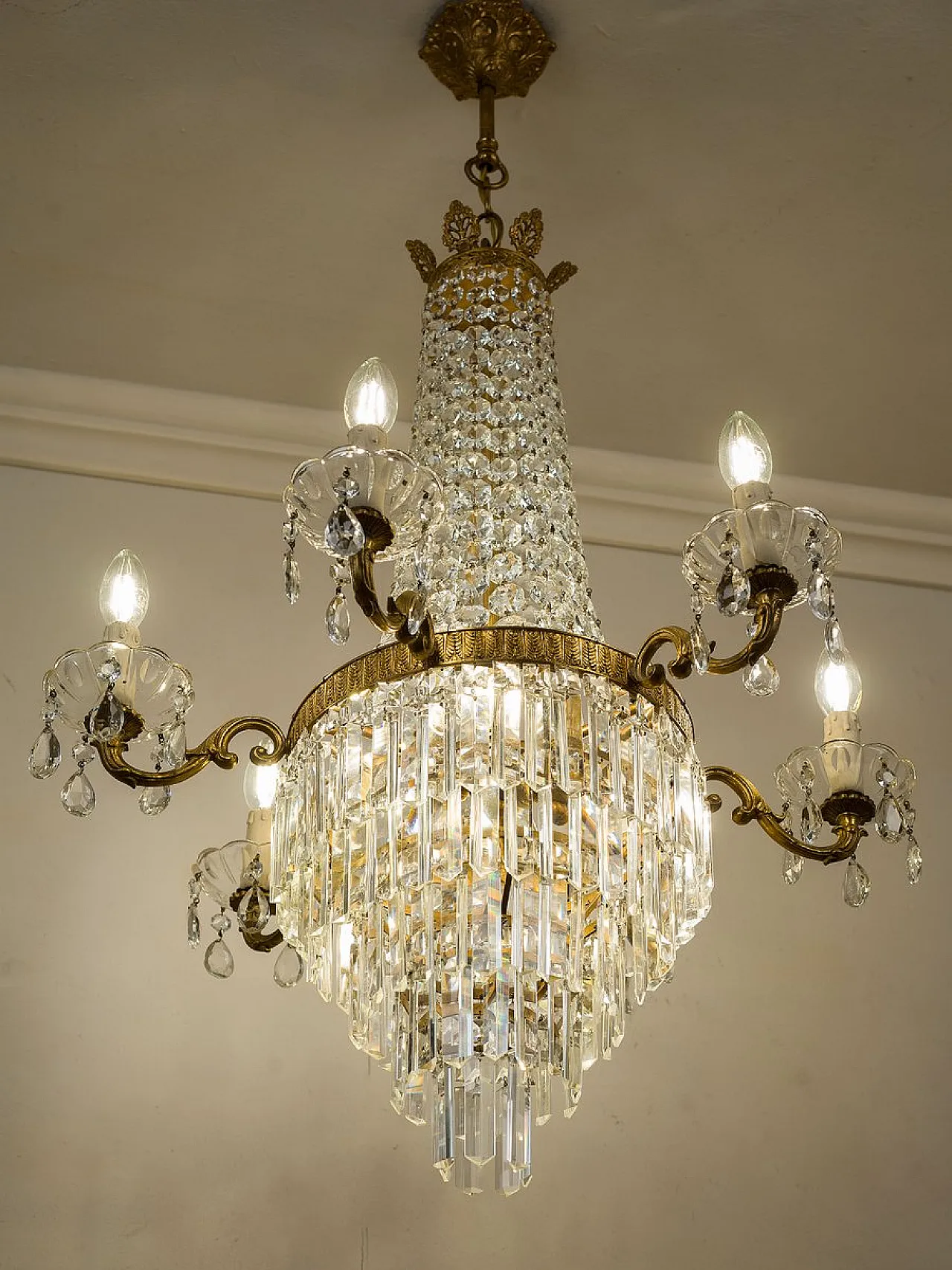 Lampadario in stile Impero in cristallo molato, anni '50 8