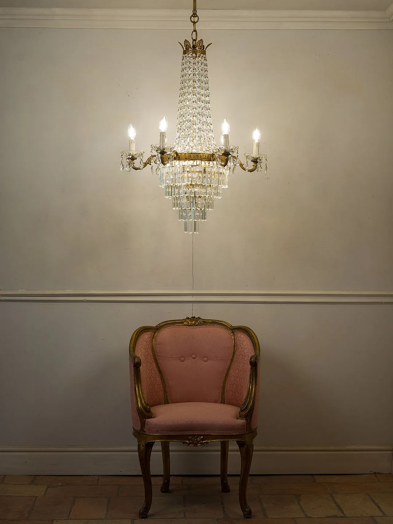 Lampadario in stile Impero in cristallo molato, anni '50 9